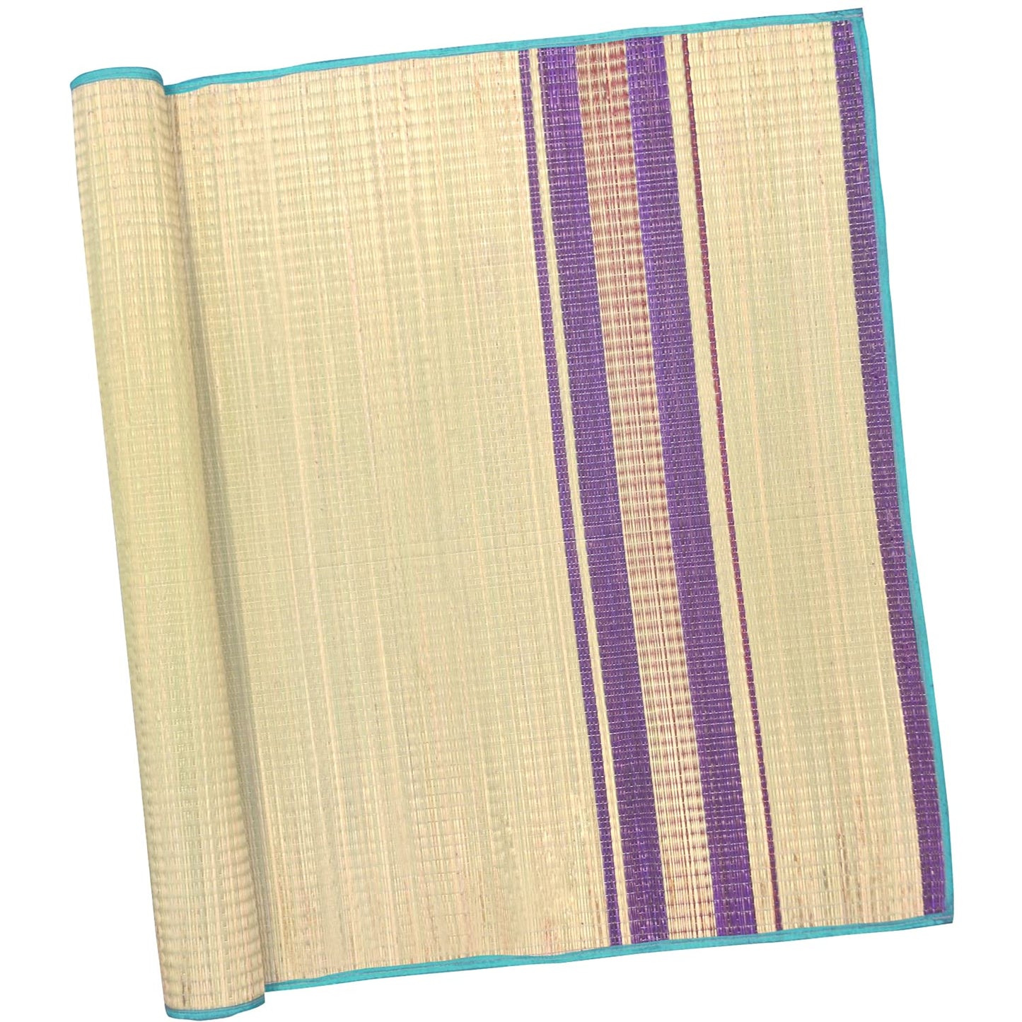 Natural Korai Grass Sleeping Mat – Purple Stripe (6×4 ft)