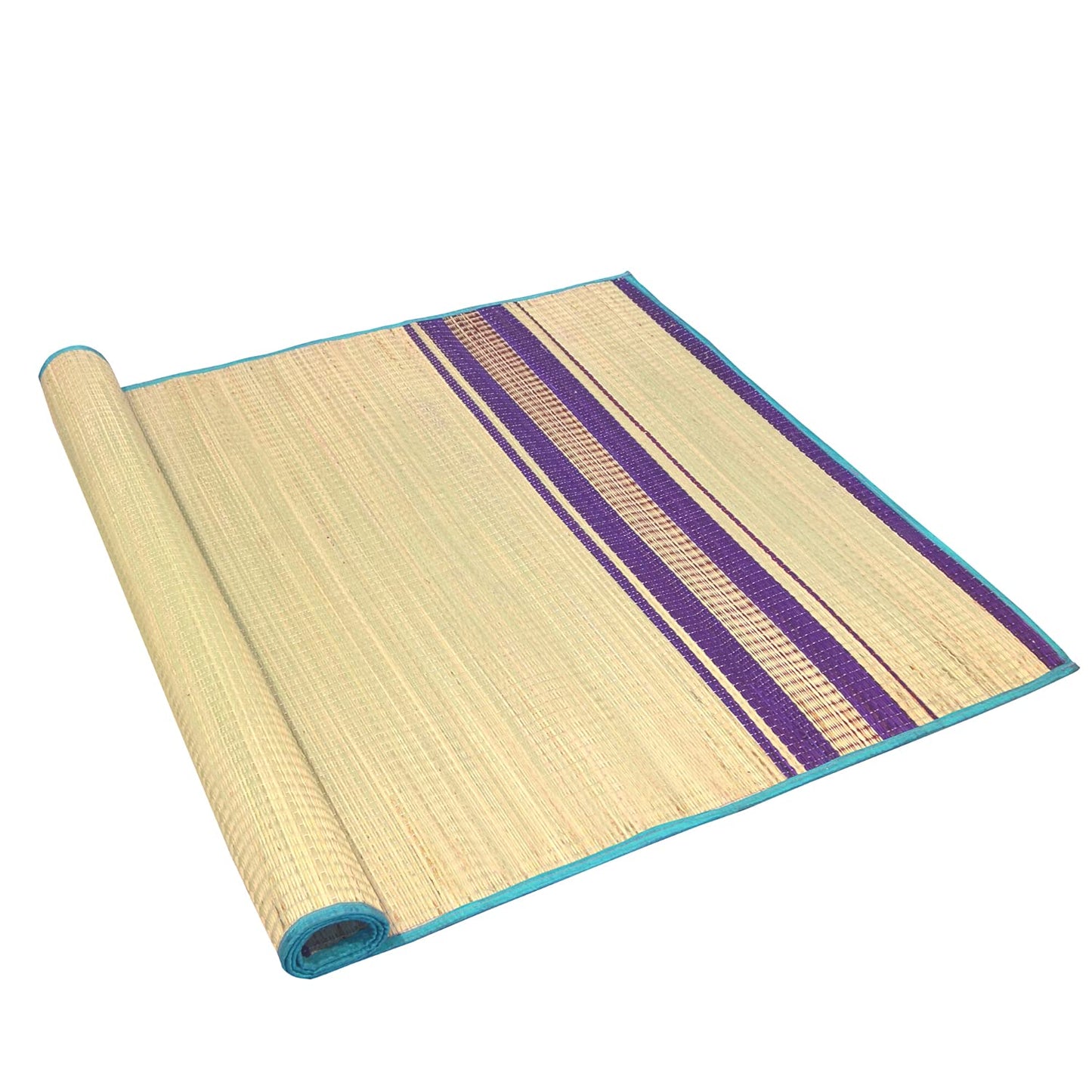 Natural Korai Grass Sleeping Mat – Purple Stripe (6×4 ft)
