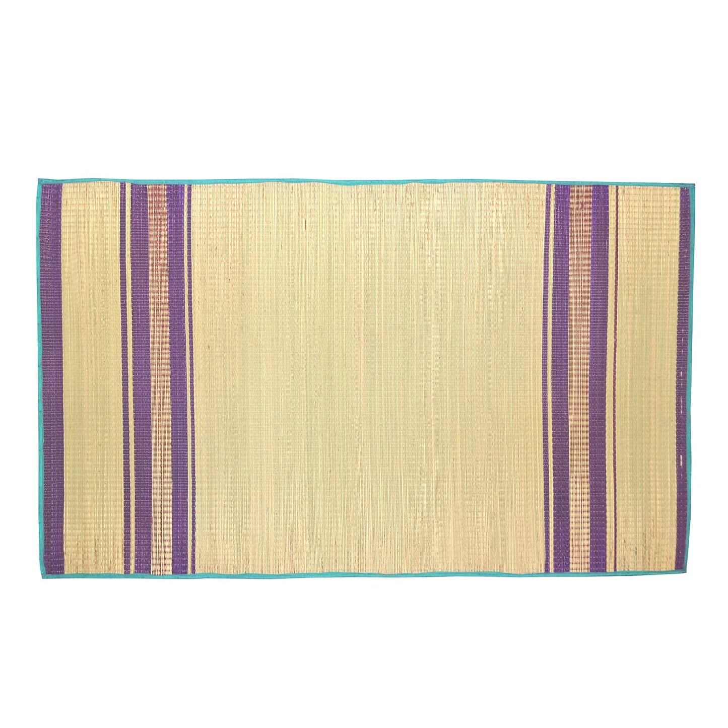 Natural Korai Grass Sleeping Mat – Purple Stripe (6×4 ft)
