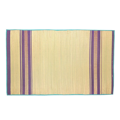 Natural Korai Grass Sleeping Mat – Purple Stripe (6×4 ft)