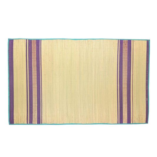 Natural Korai Grass Sleeping Mat – Purple Stripe (6×4 ft)