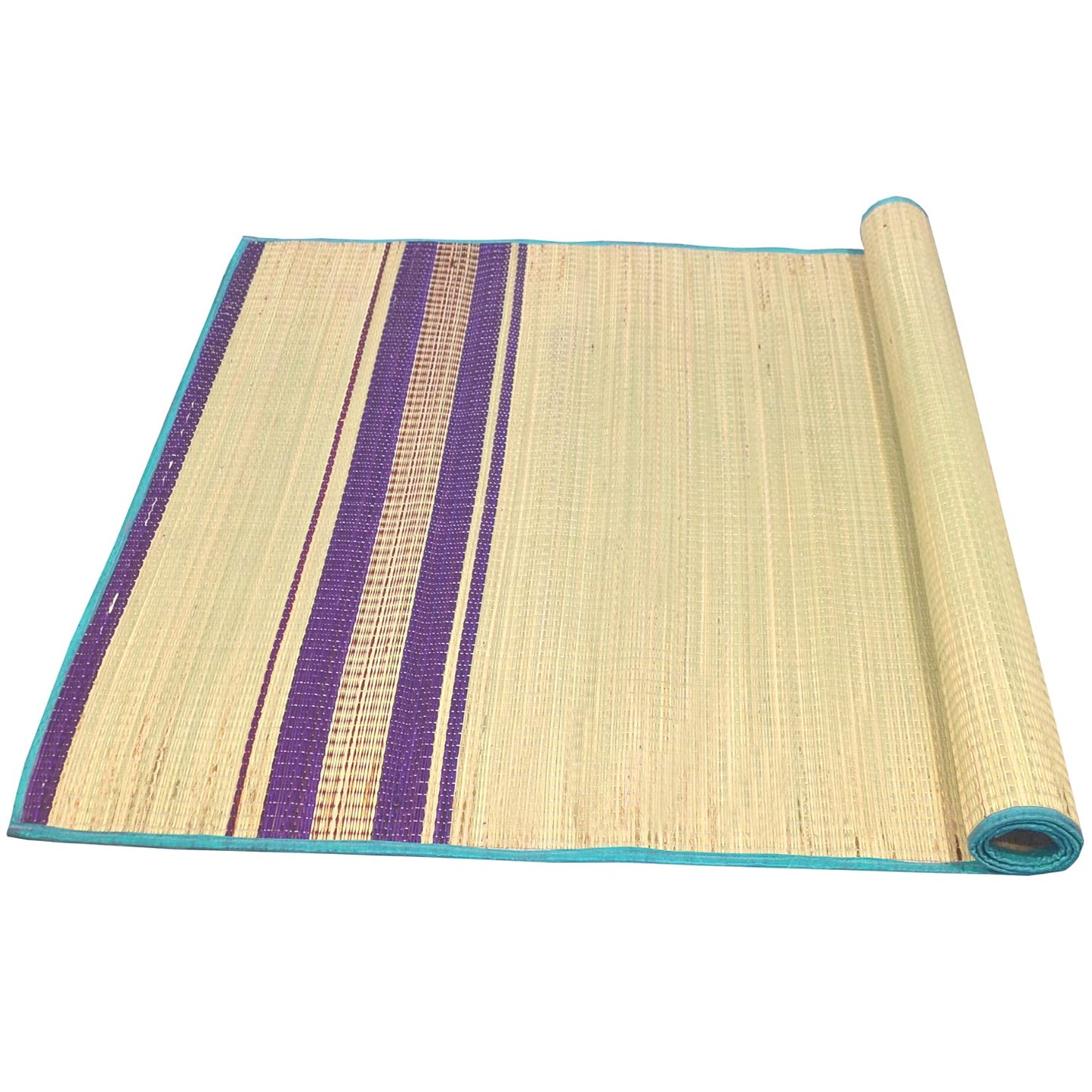 Natural Korai Grass Sleeping Mat – Purple Stripe (6×4 ft)