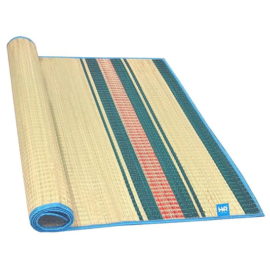 HYRA MATS Natural Korai Sleeping Mat (6×4 ft) | Jute Thread | Korai Grass Floor Mat | Green