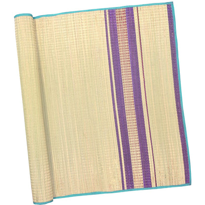 Natural Korai Grass Sleeping Mat – Purple Stripe (6×4 ft)