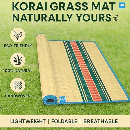 HYRA MATS Natural Korai Sleeping Mat (6×4 ft) | Jute Thread | Korai Grass Floor Mat | Green