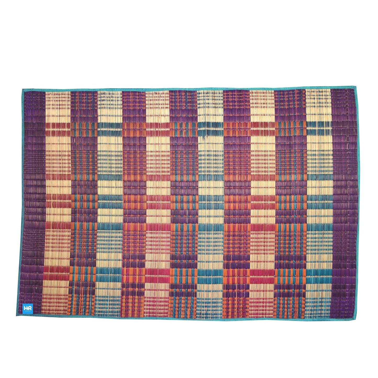 Korai Grass Mat for Sleeping 6x4 ft | Natural Korai Pai Mat | Multi-Colour Handwoven | Four Side Stitched