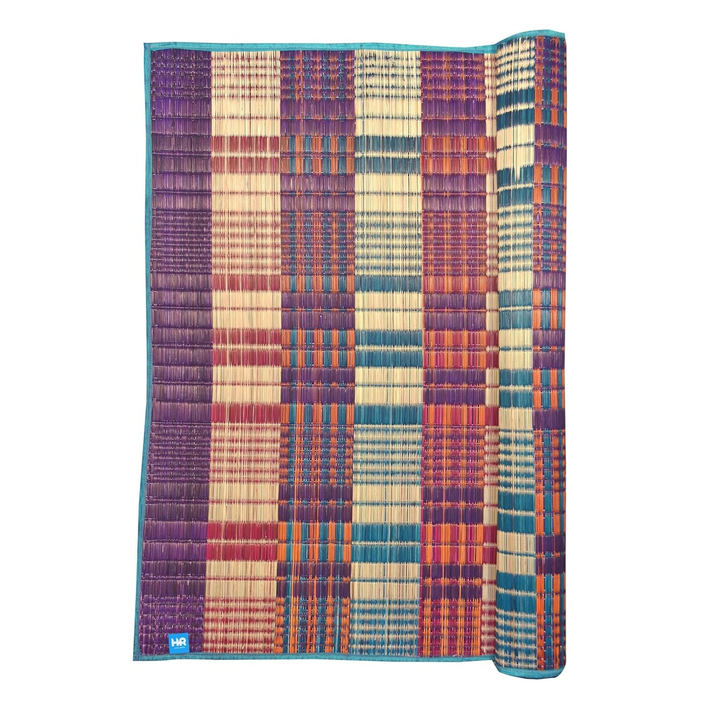 Korai Grass Mat for Sleeping 6x4 ft | Natural Korai Pai Mat | Multi-Colour Handwoven | Four Side Stitched