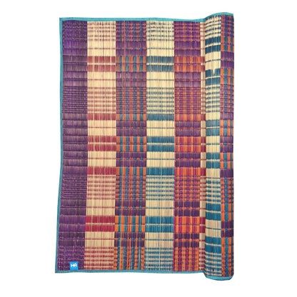 Korai Grass Mat for Sleeping 6x4 ft | Natural Korai Pai Mat | Multi-Colour Handwoven | Four Side Stitched