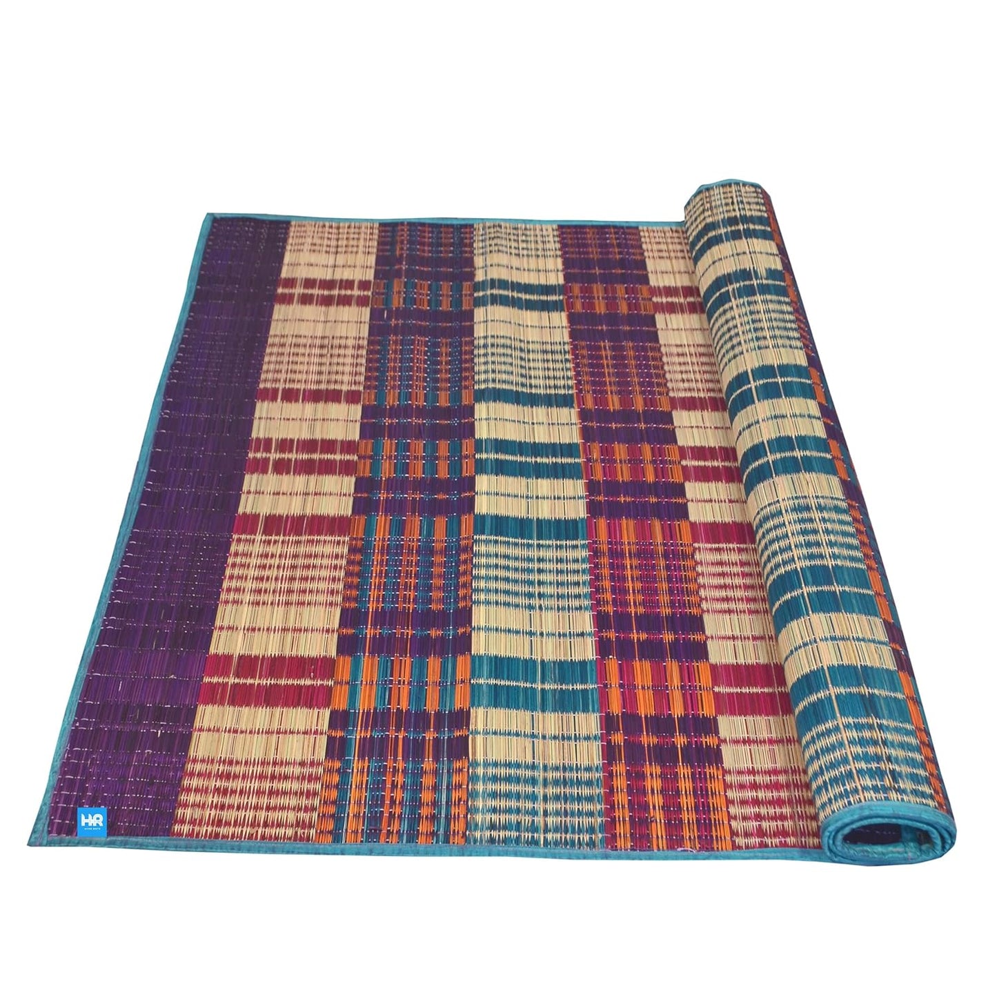 Korai Grass Mat for Sleeping 6x4 ft | Natural Korai Pai Mat | Multi-Colour Handwoven | Four Side Stitched