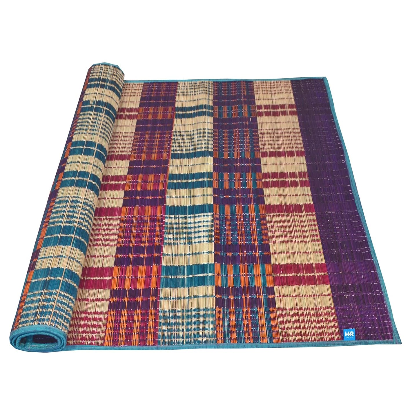 Korai Grass Mat for Sleeping 6x4 ft | Natural Korai Pai Mat | Multi-Colour Handwoven | Four Side Stitched