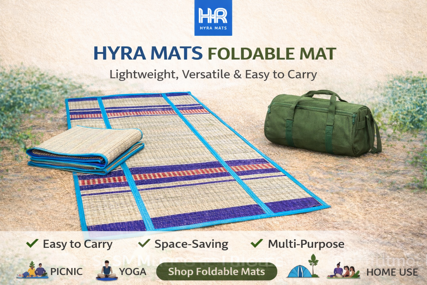 Foldable Korai Grass Mat (3×6 ft) Multi-Purpose Mat