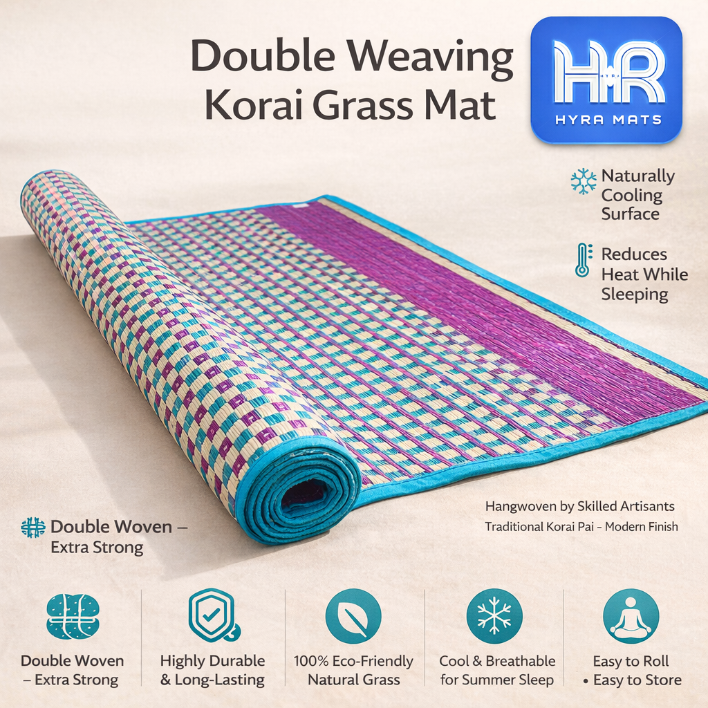 Premium Double Woven Colour Korai Grass Mat for Sleeping